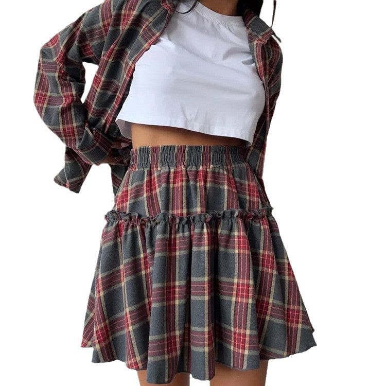 Women's Fashion Casual Check Lapel Loose Shirt Suits