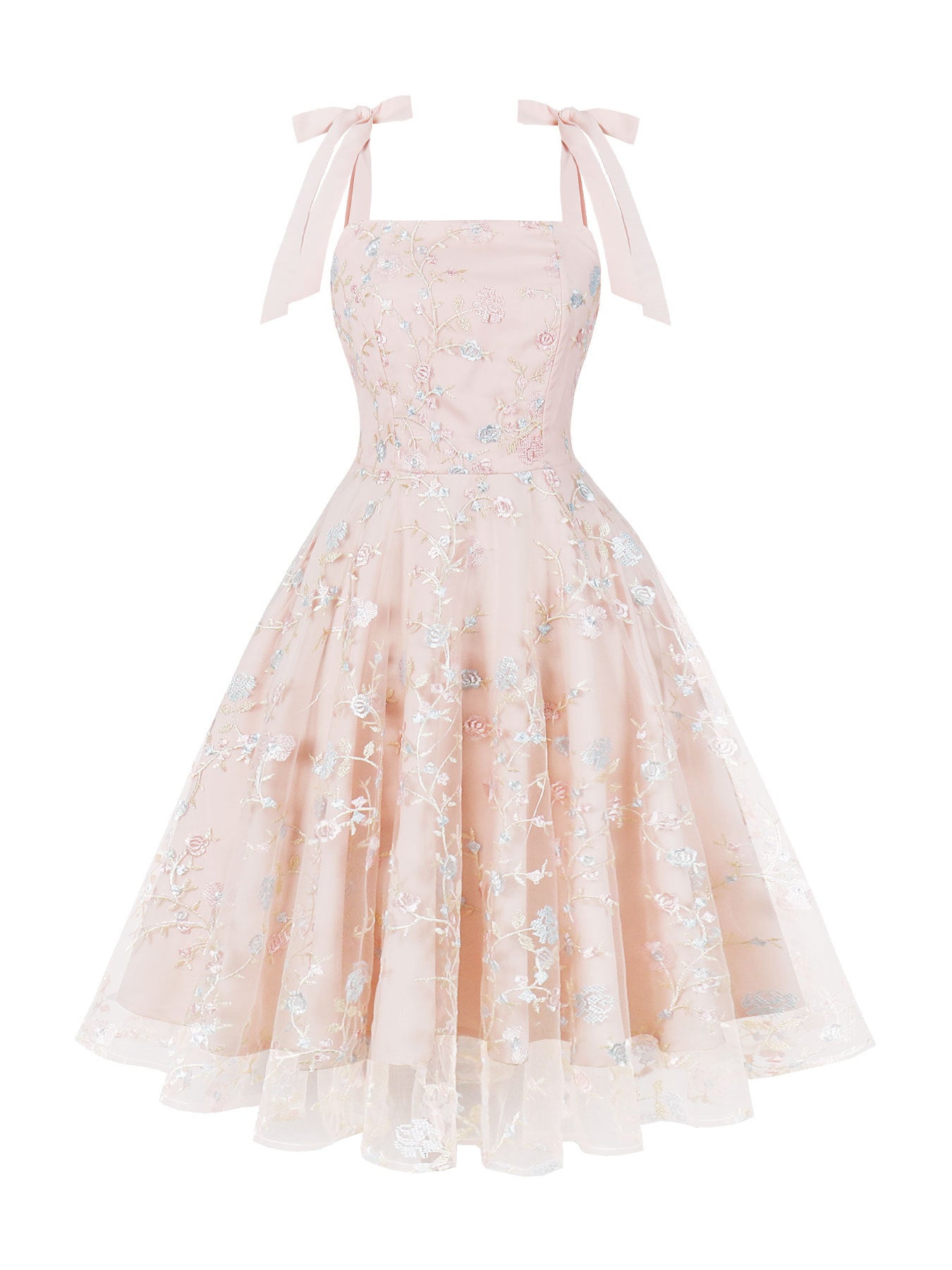 Women's Embroidered High Waist Hepburn Style Retro Spaghetti Dresses