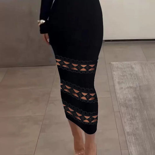 Stylish Solid Color Lace Stitching Dress Dresses