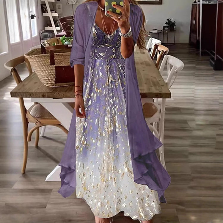 Summer Printed Long Sleeve Loose Two-piece Dress