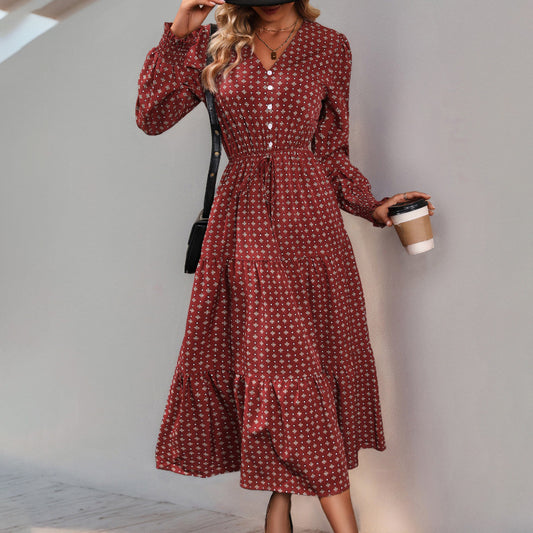 Women's Fashion Wear Long Style Sleeve Printing Dresses