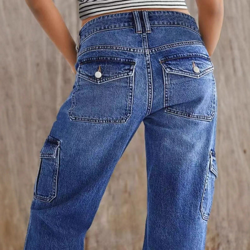 Women's Stretch Slim Cargo With Large Pockets Casual Women's Jeans