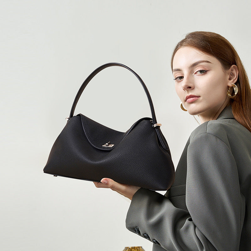 Women's Layer Cowhide Black Genuine Leather Commuter Handbags