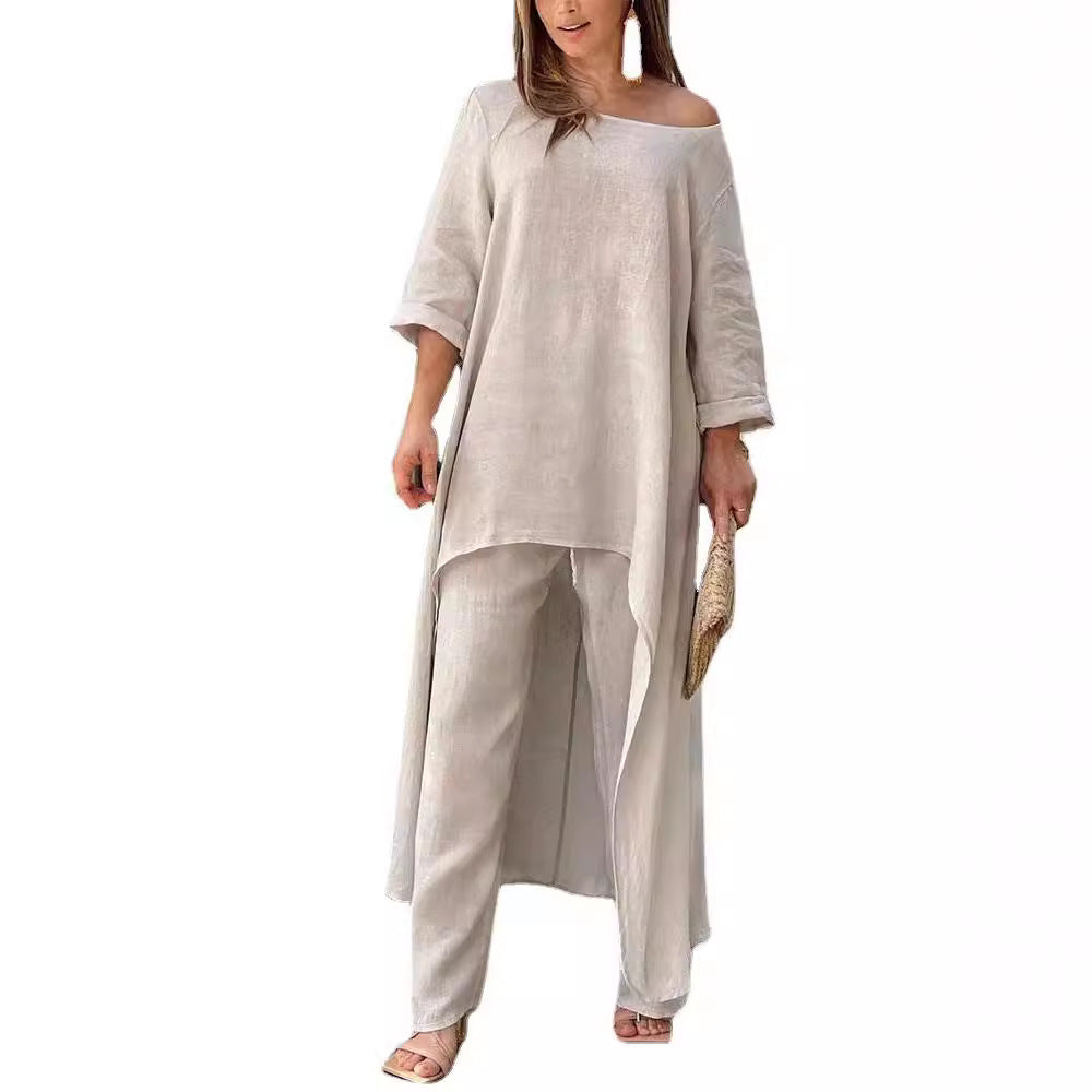 Women's Cotton Linen Fashion Casual Irregular Long Suits