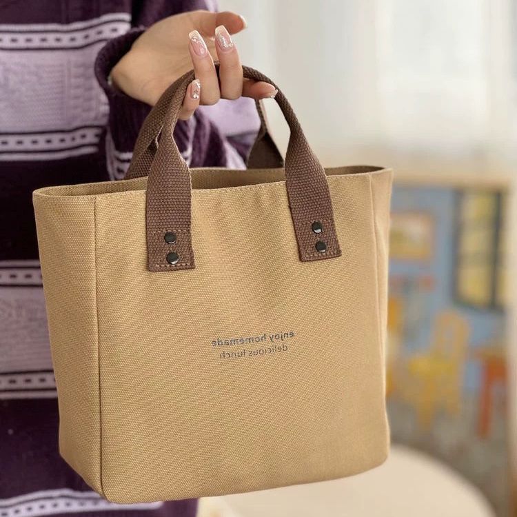 Thick Canvas Style Solid Color Portable Handbags