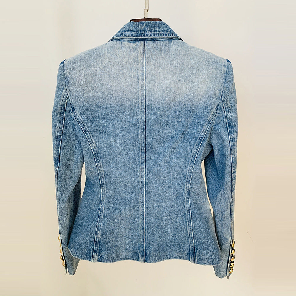 New Slim Double-breasted Lion Button Denim Blazers