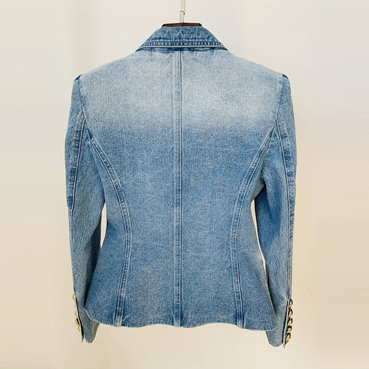 New Slim Double-breasted Lion Button Denim Blazers