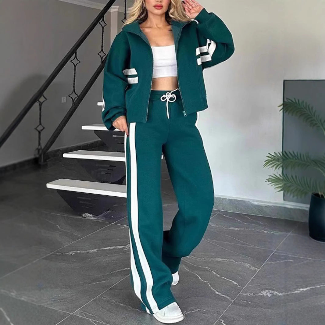 Women's Autumn Striped Zipper Leisure Sports For Suits