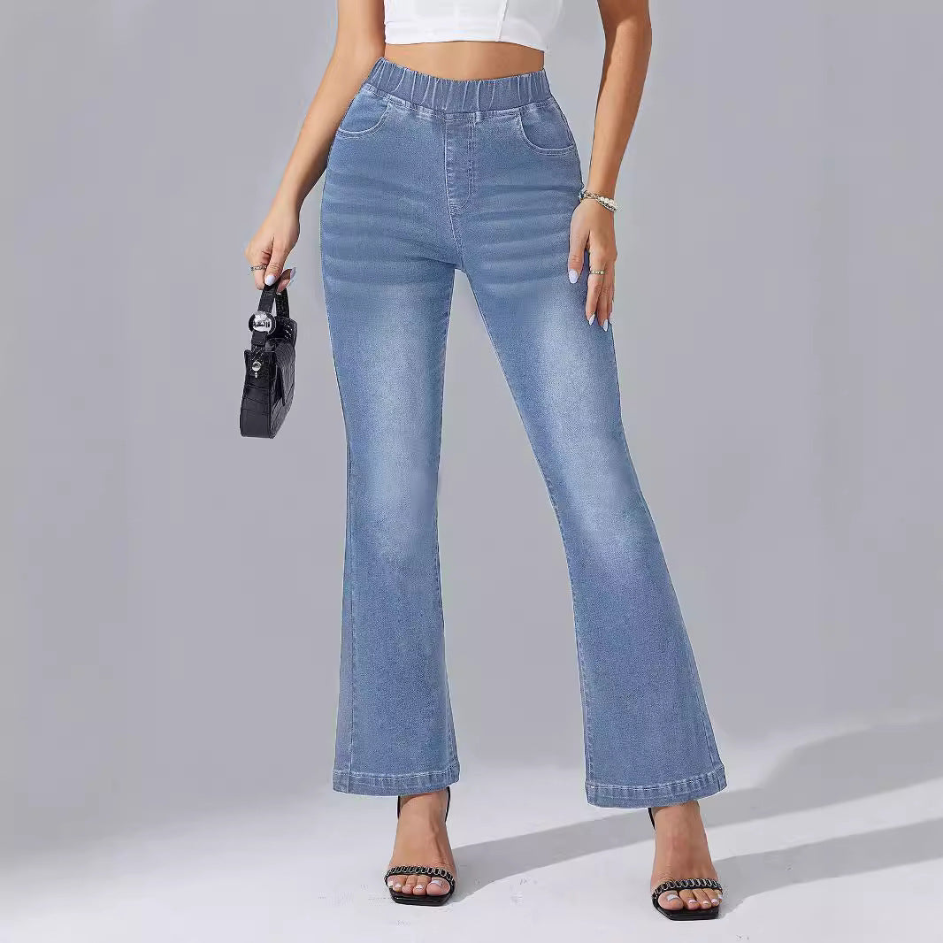 Women's Elastic Waist Stretch Washed Trousers Jeans