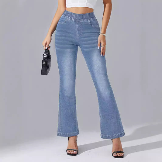 Women's Elastic Waist Stretch Washed Trousers Jeans