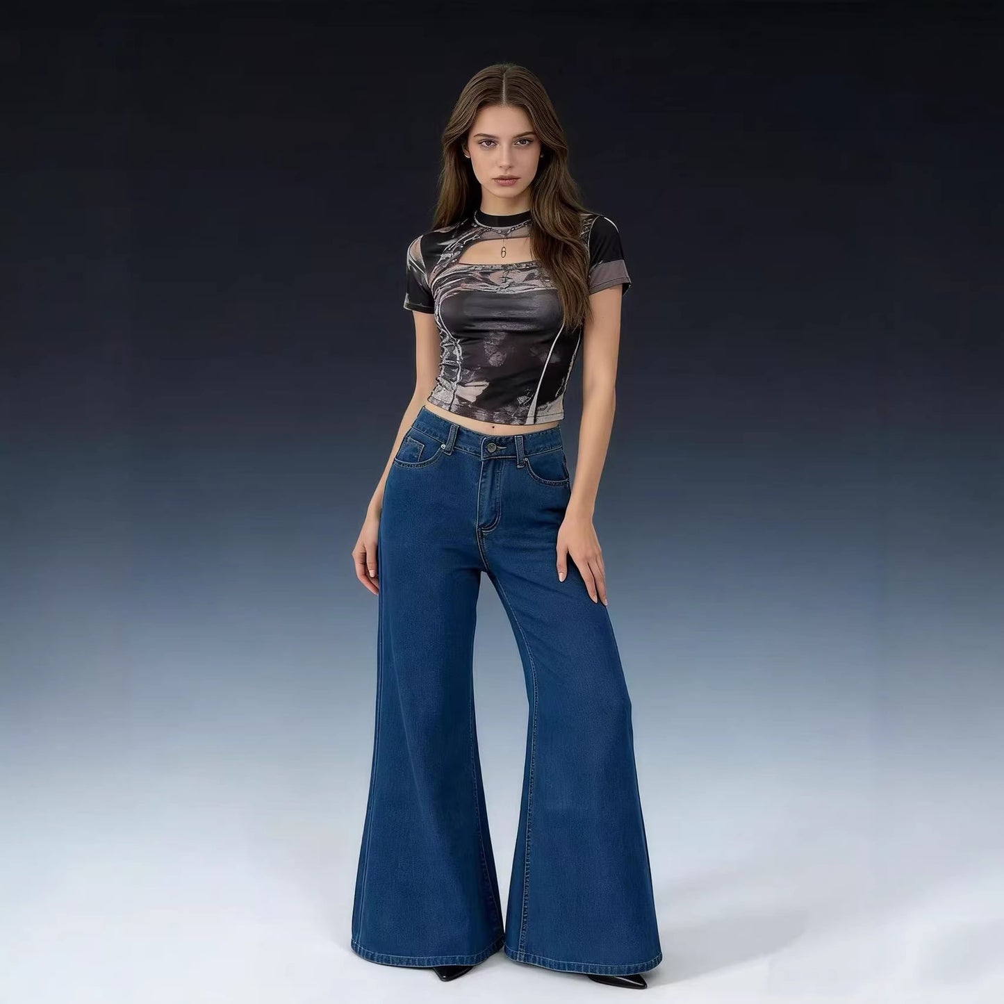 Women's High Waist Wash Skinny Loose Wide Leg Women's Jeans
