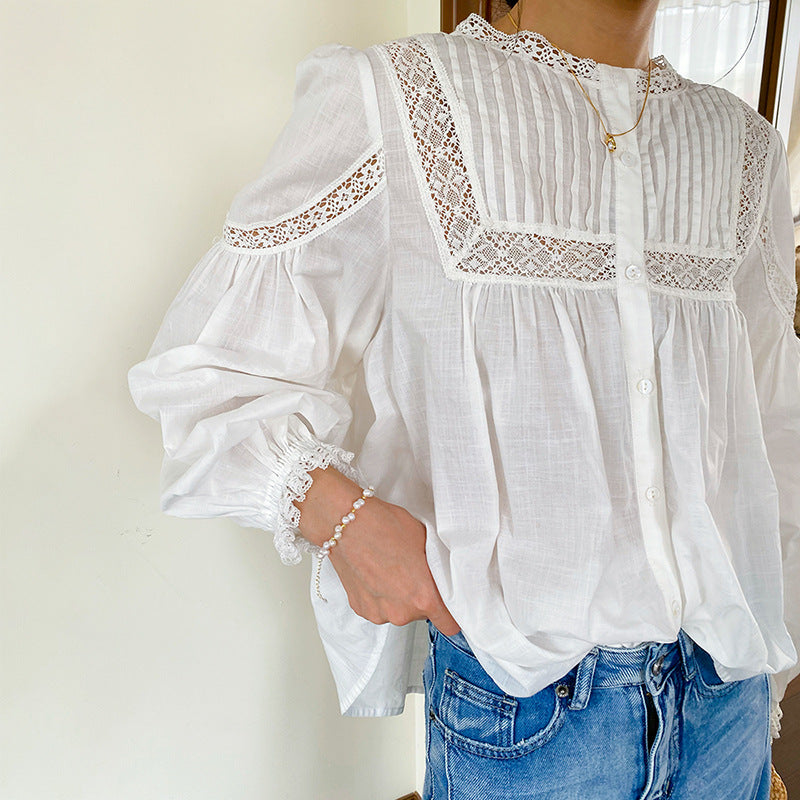 Women's Shirt French White Artistic Retro Long Blouses
