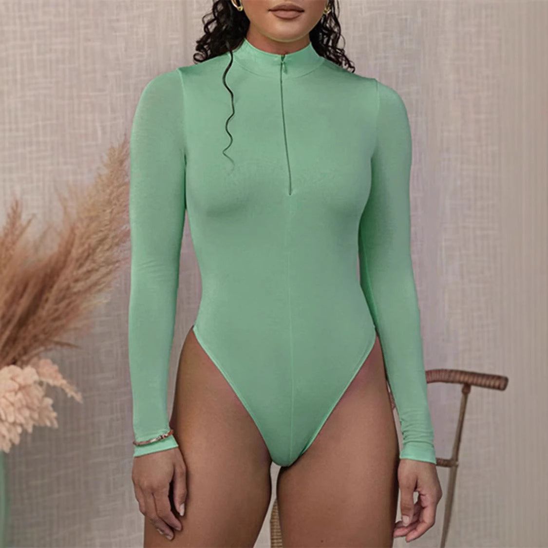 Round Neck Zipper Slim Fit Long Women's Jumpsuit/clothing