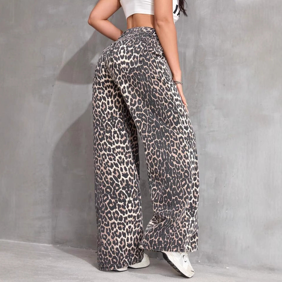 Print Straight Casual Trousers Spring American Jeans