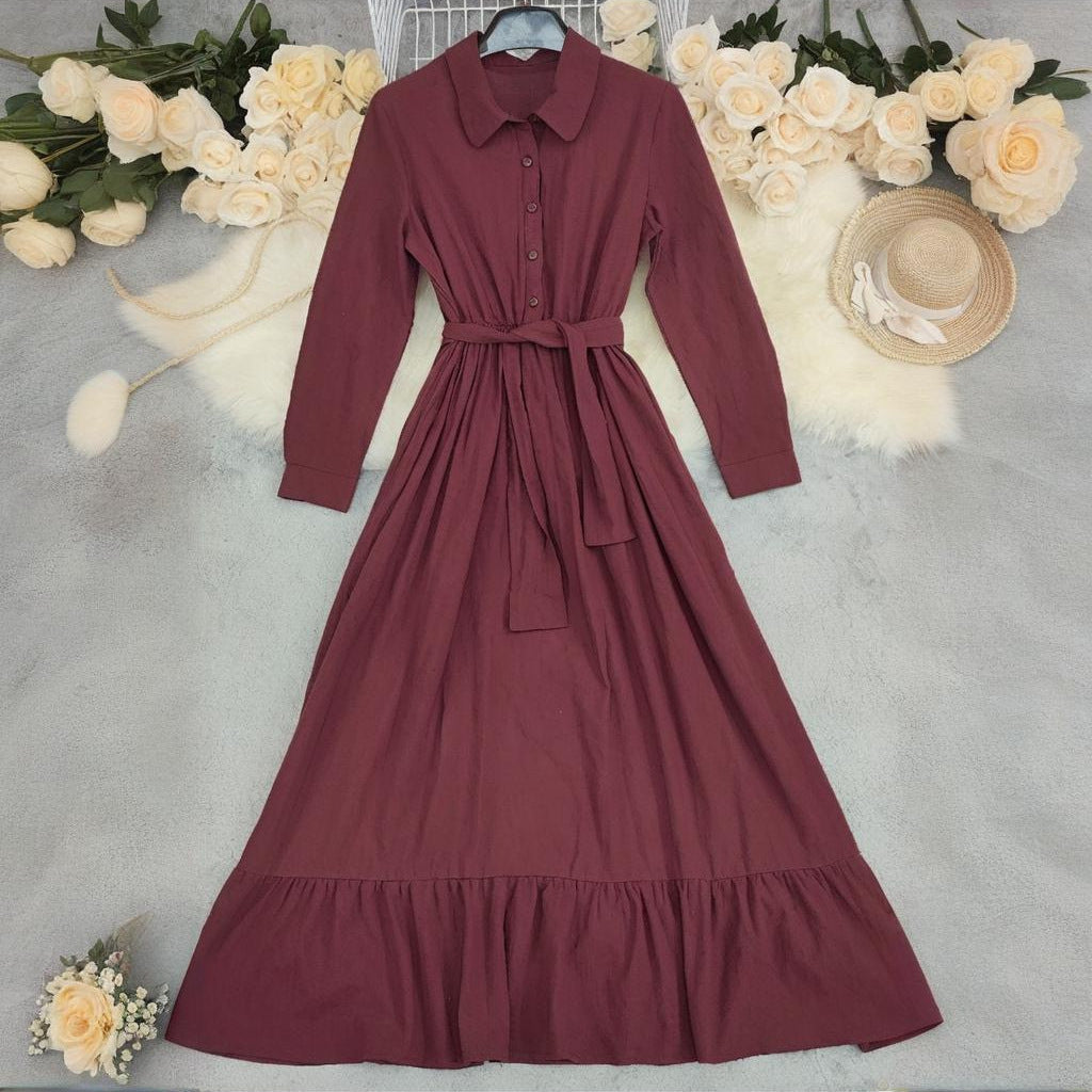 Fashion Retro Long Sleeve Big Hem Dresses