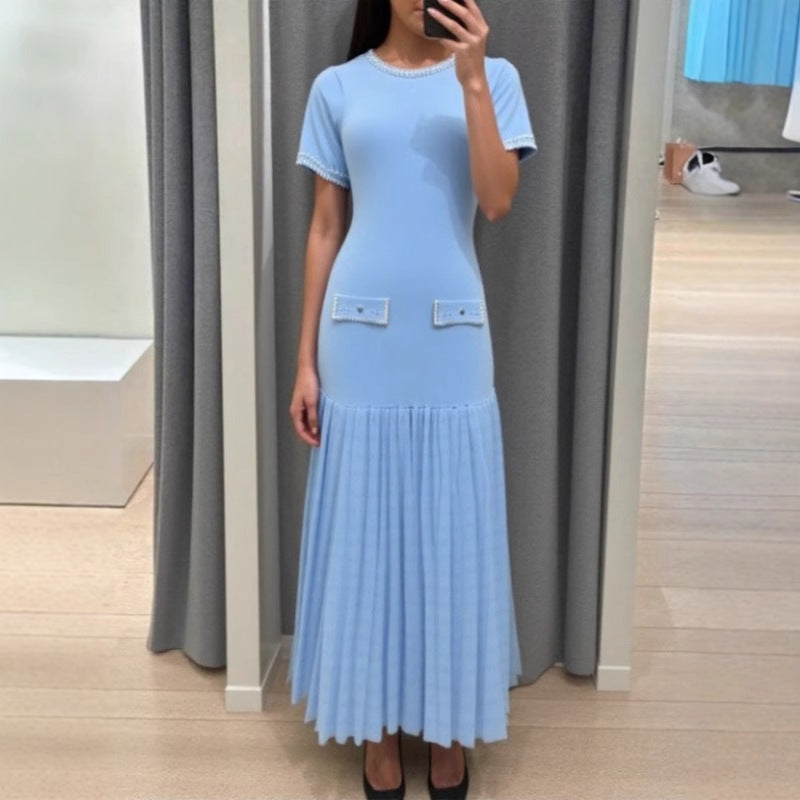 French Style Short-sleeved Elegant Dress Pearl Coats