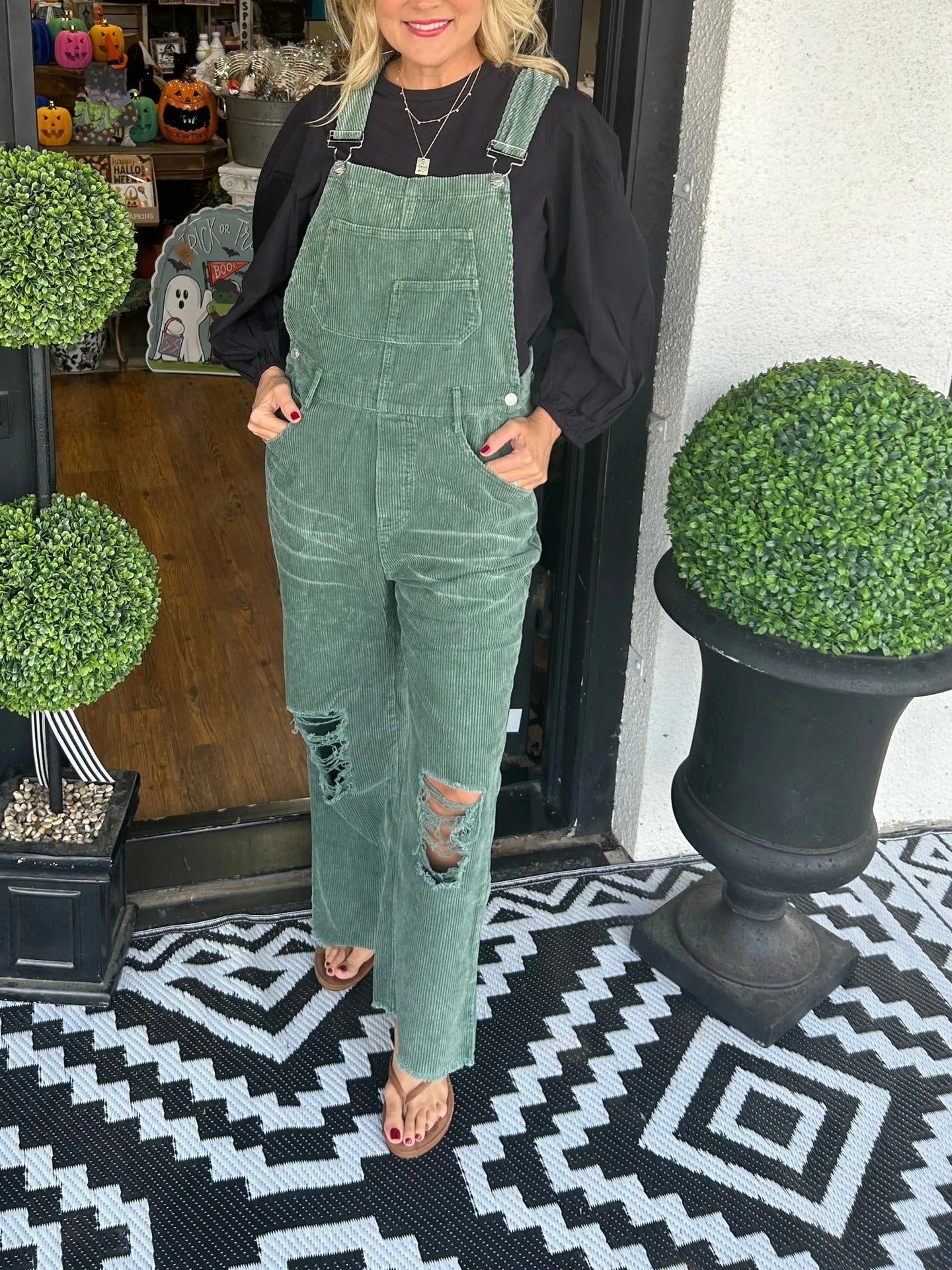 Women's Versatile Corduroy Button Pocket Ripped Suits