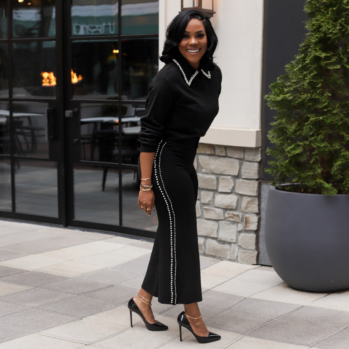 Casual Pearl Double Row Lapel Two-piece Suits