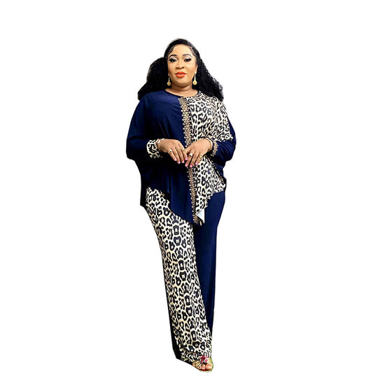 Loose Batwing Sleeve Leopard Print Color Block Suits