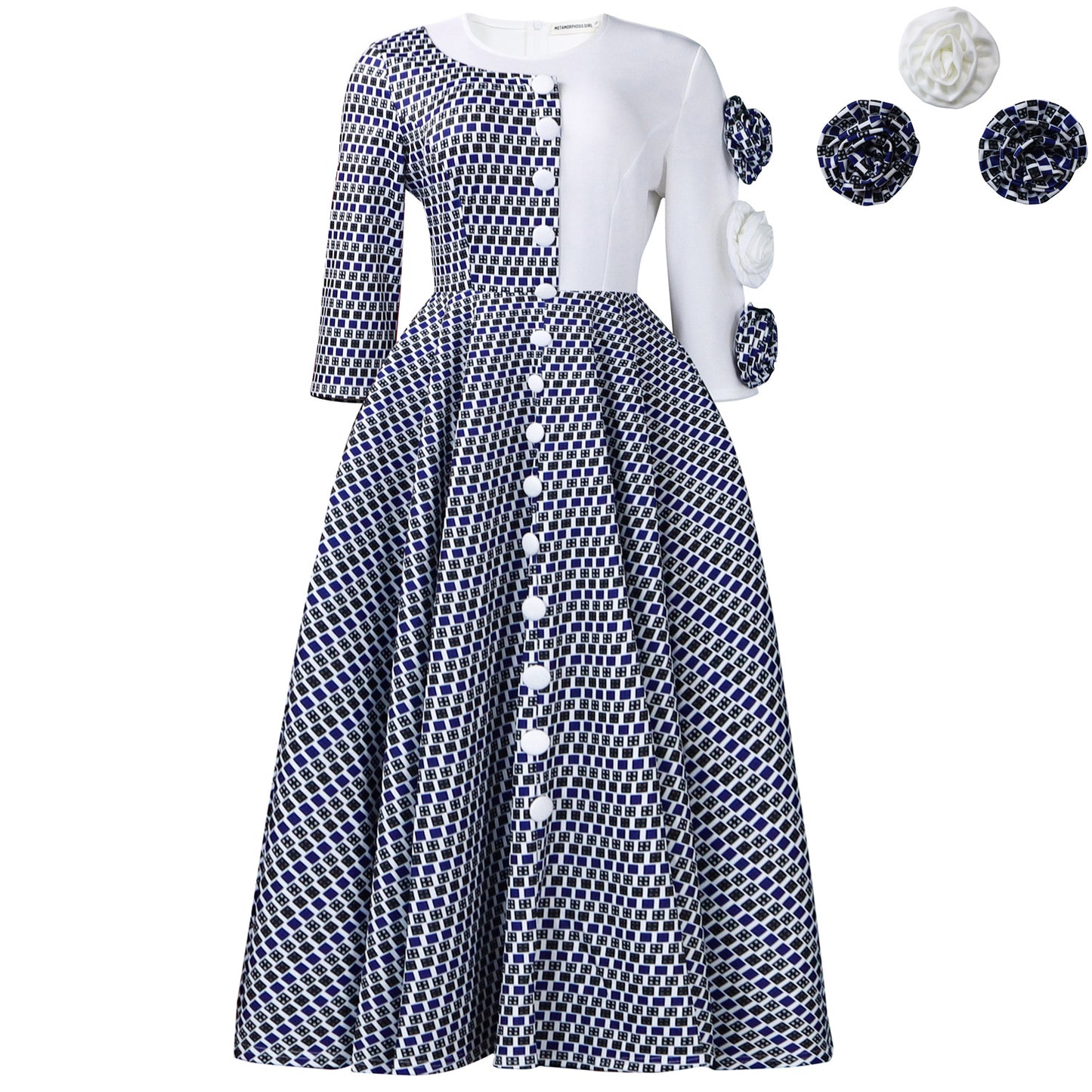 Women's Fashion Elegant Round Neck Sleeves Printed Dresses