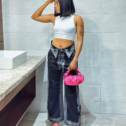 Women's Retro High Waist Style Baggy Straight Jeans