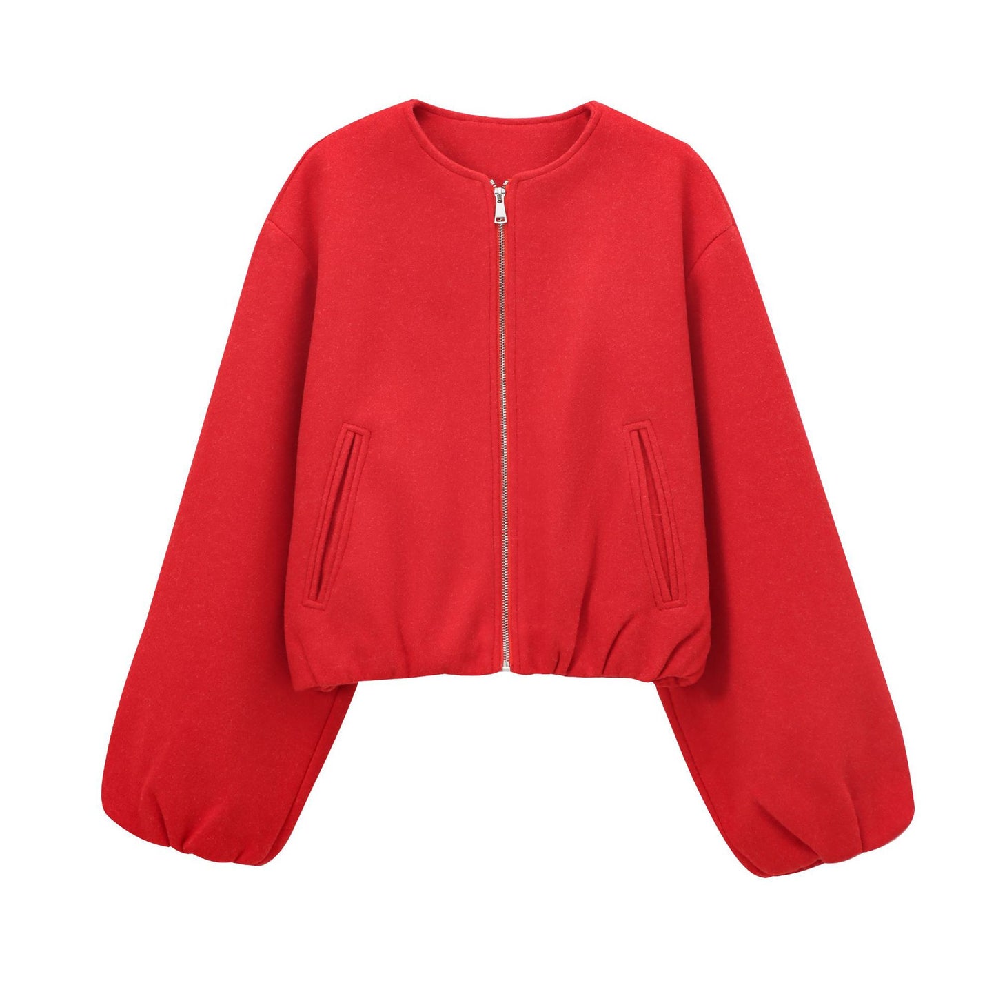 Women's Fashionable Round Neck Soft Long-sleeved Bomber Jackets