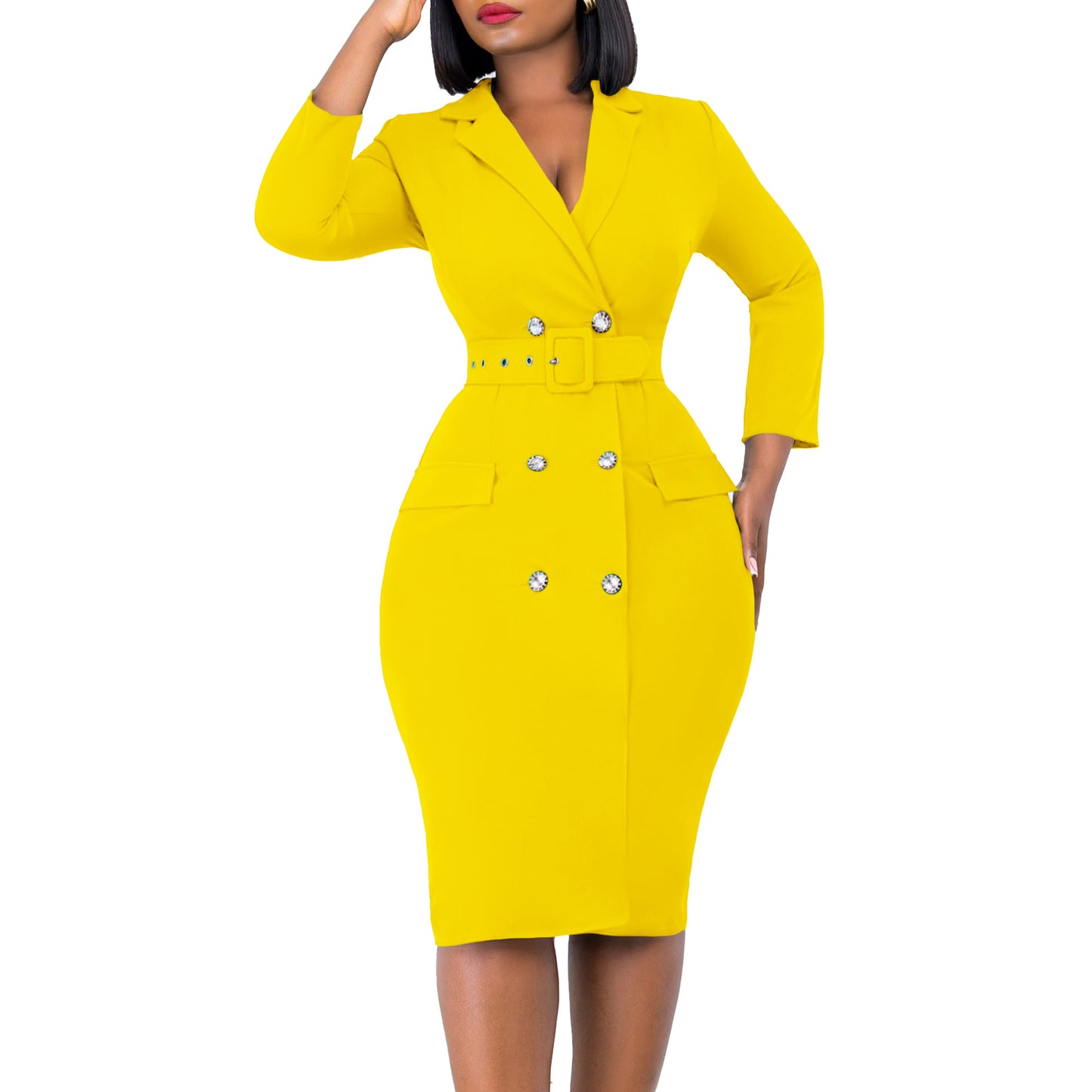 Collar Solid Color Double Breasted African Plus Size