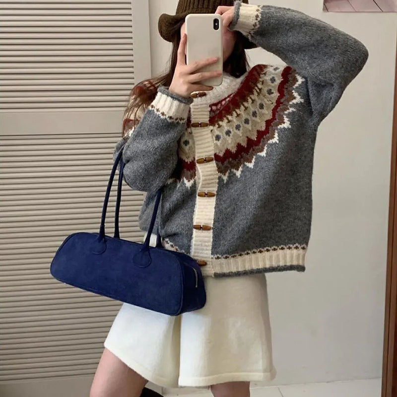 Women's Glutinous Jacquard Loose-fitting Idle Style Vintage Knitwear