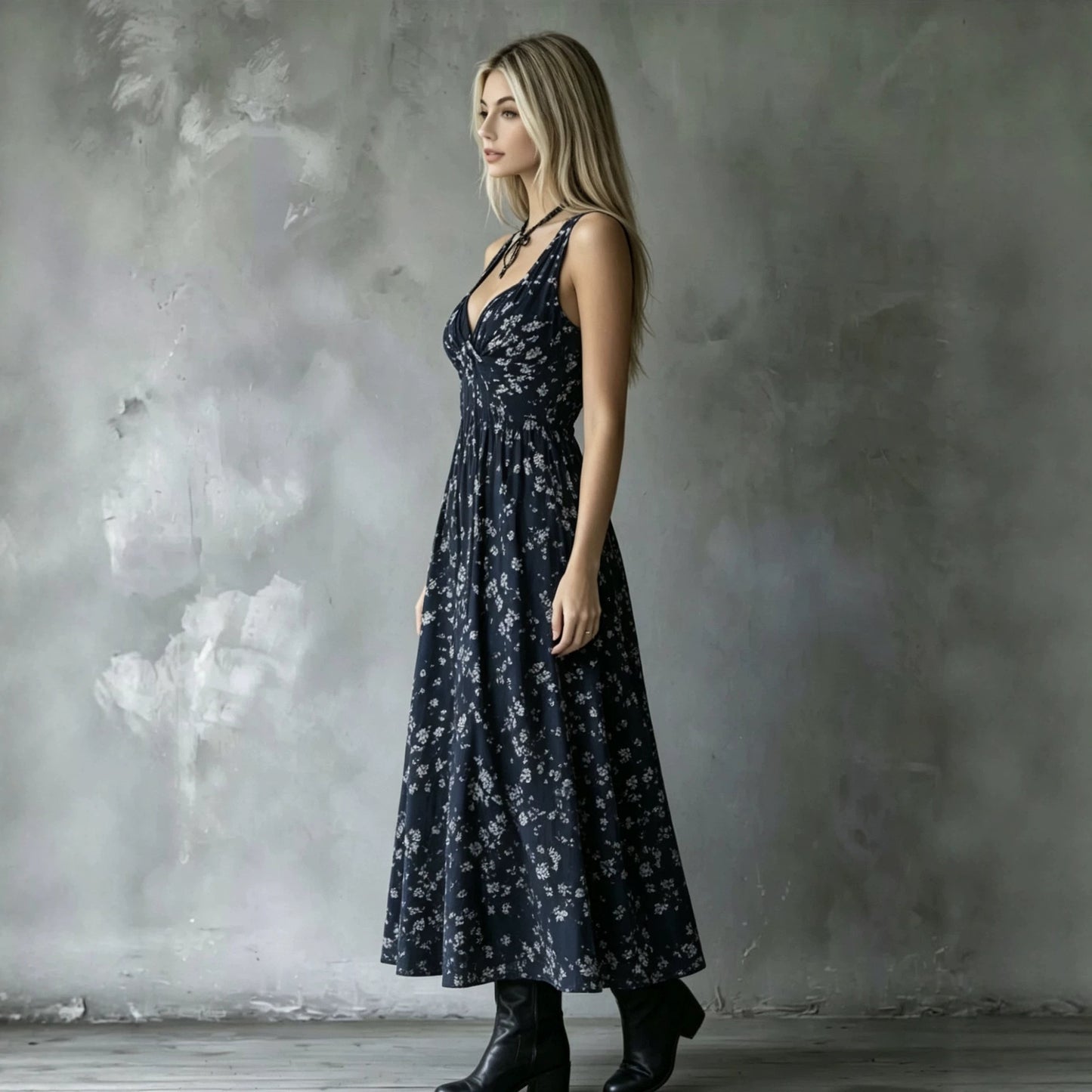 Halter Floral Slimming Vacation Style Midi Dress