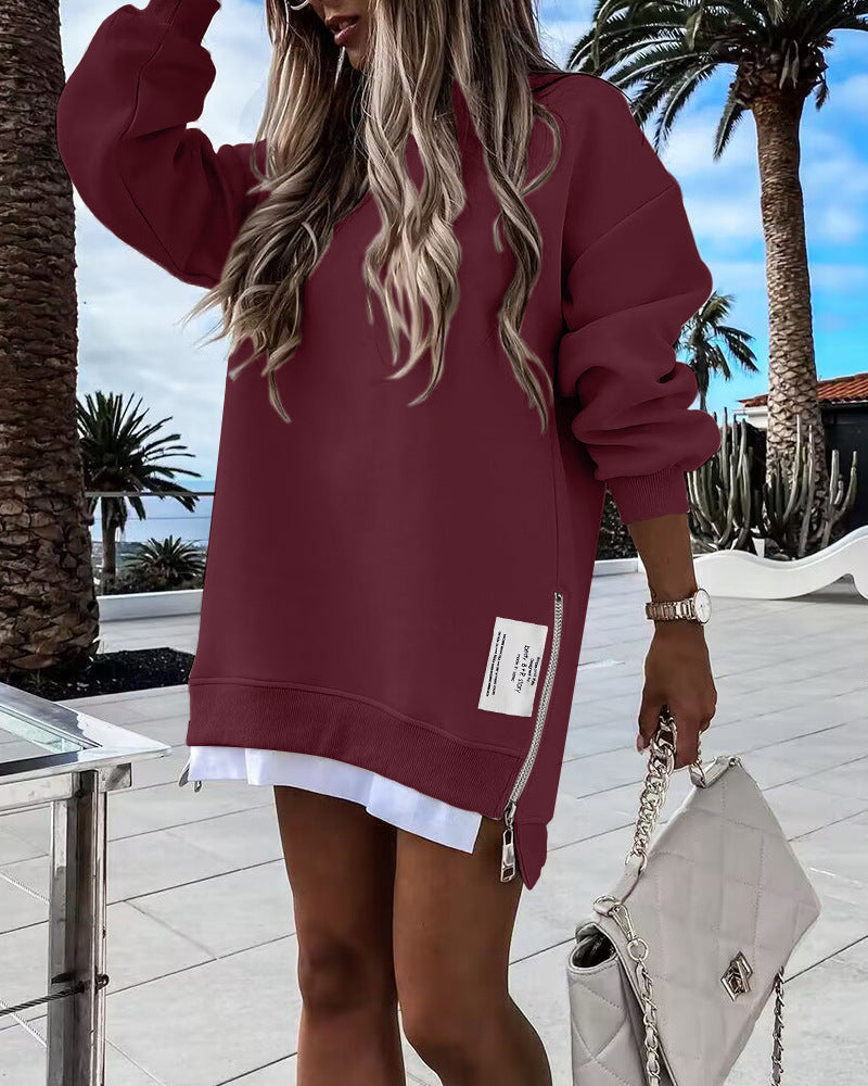 Women's Zipper Decorations Round Neck Dress Dresses