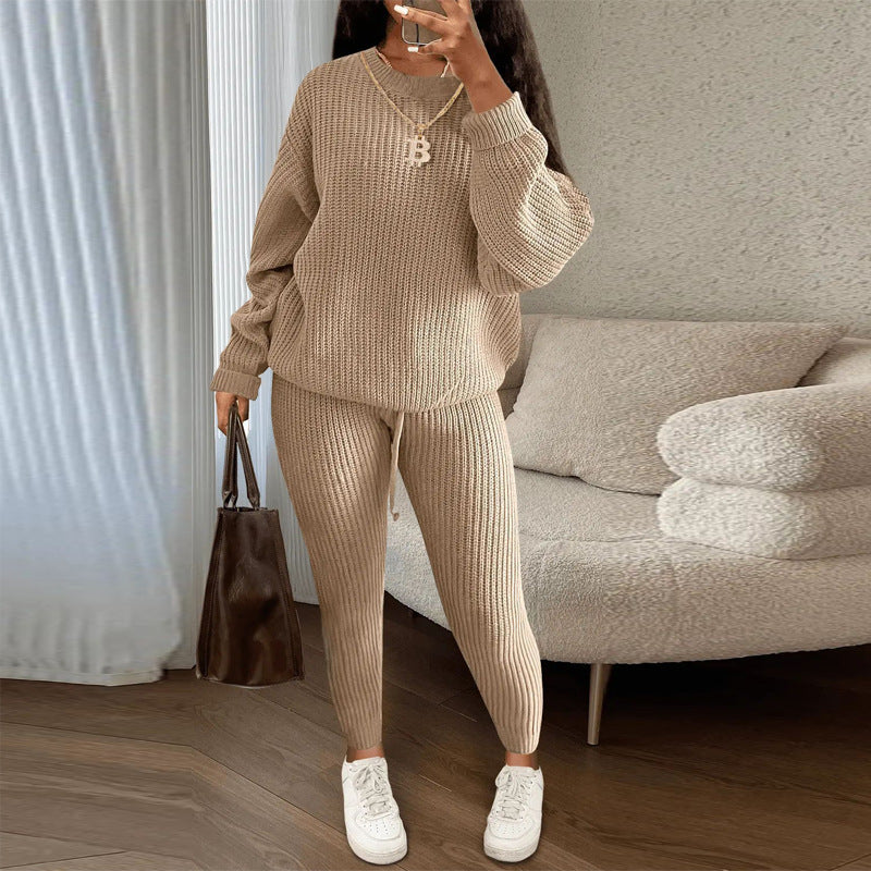 Women's Fashion Casual Knitting Trousers Woolen Yarn Suits