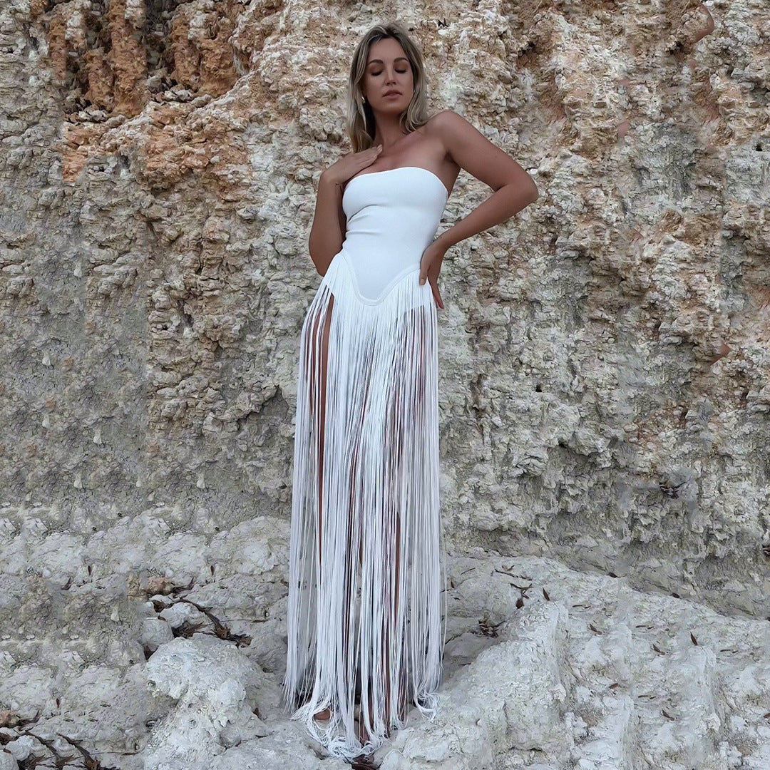 Design Tassel Stitching Tube Summer Niche Chic Party Women's Jumpsuit/clothing