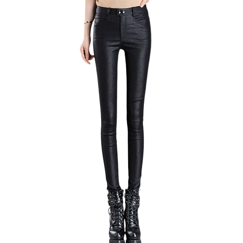 Women's Stretch Fleece Elastic Waist Pencil Frosted Matte Pants