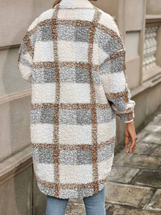 Women's Popular Thickened Lapel Checked Woolen Coats