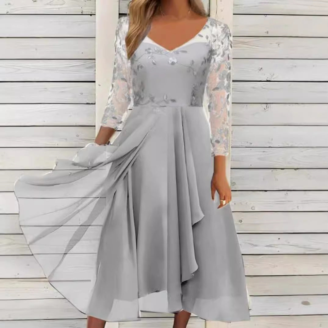 Dress Chiffon Patchwork Mesh Hollow Long Dresses