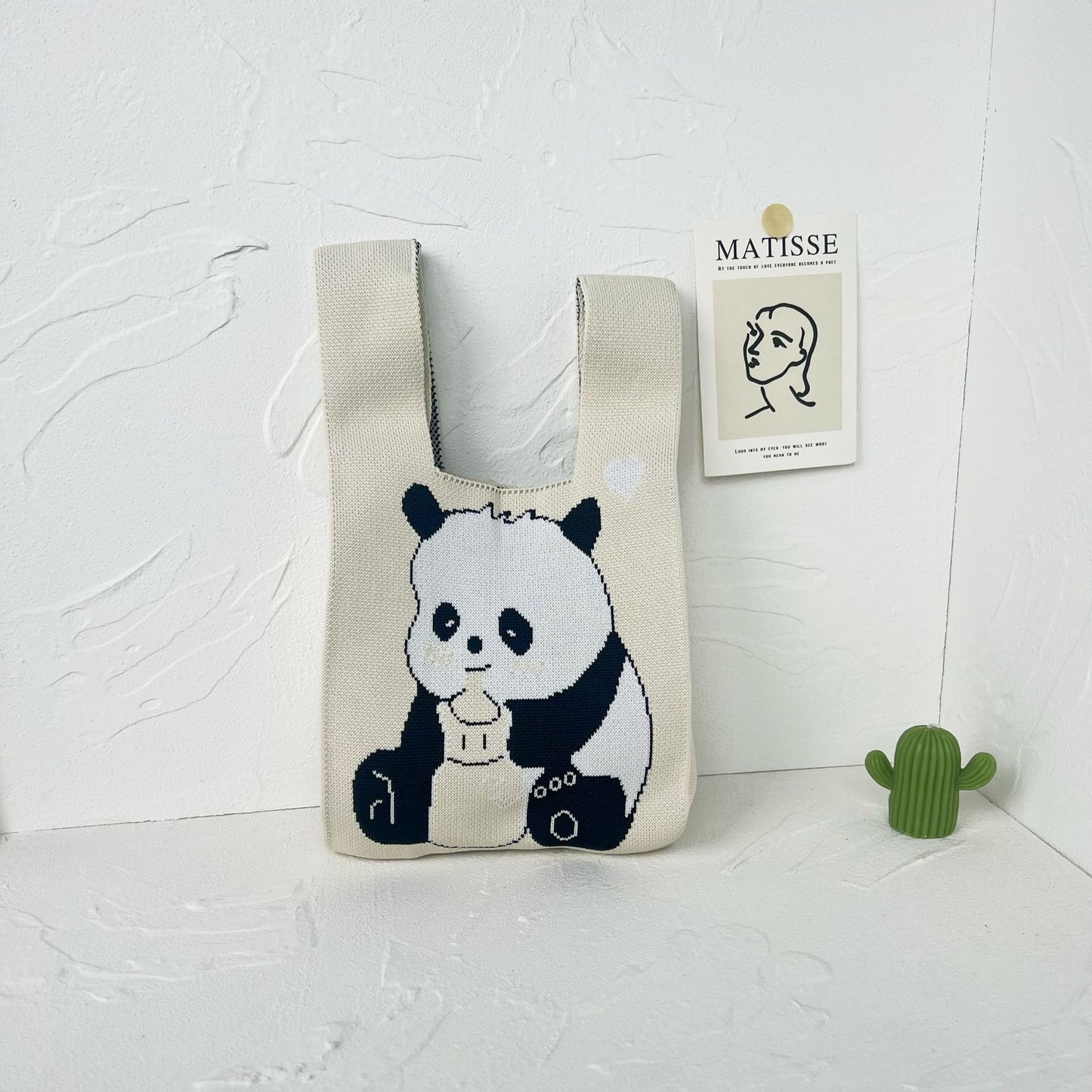 Women's High-grade Panda Knitted Polyester Knit Phone Bags