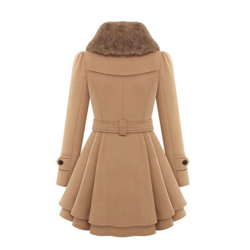 Women's Large Mid-length Woolen Double Breasted Overcoat Coats