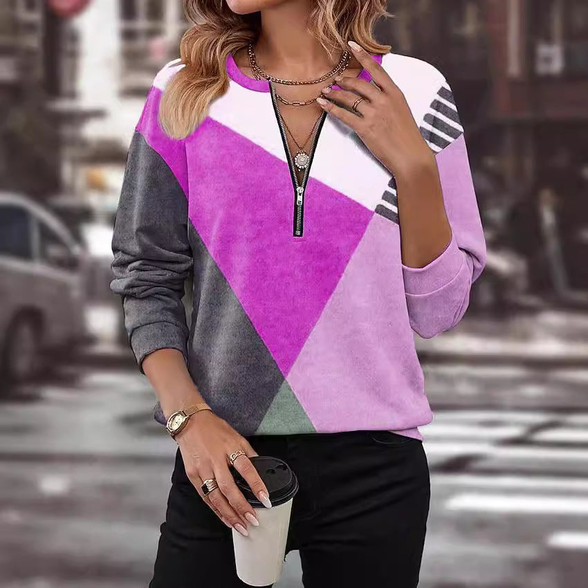 Attractive Women's Loose Multicolor Zipper Sweatshirt Women's Sweater, Sweater