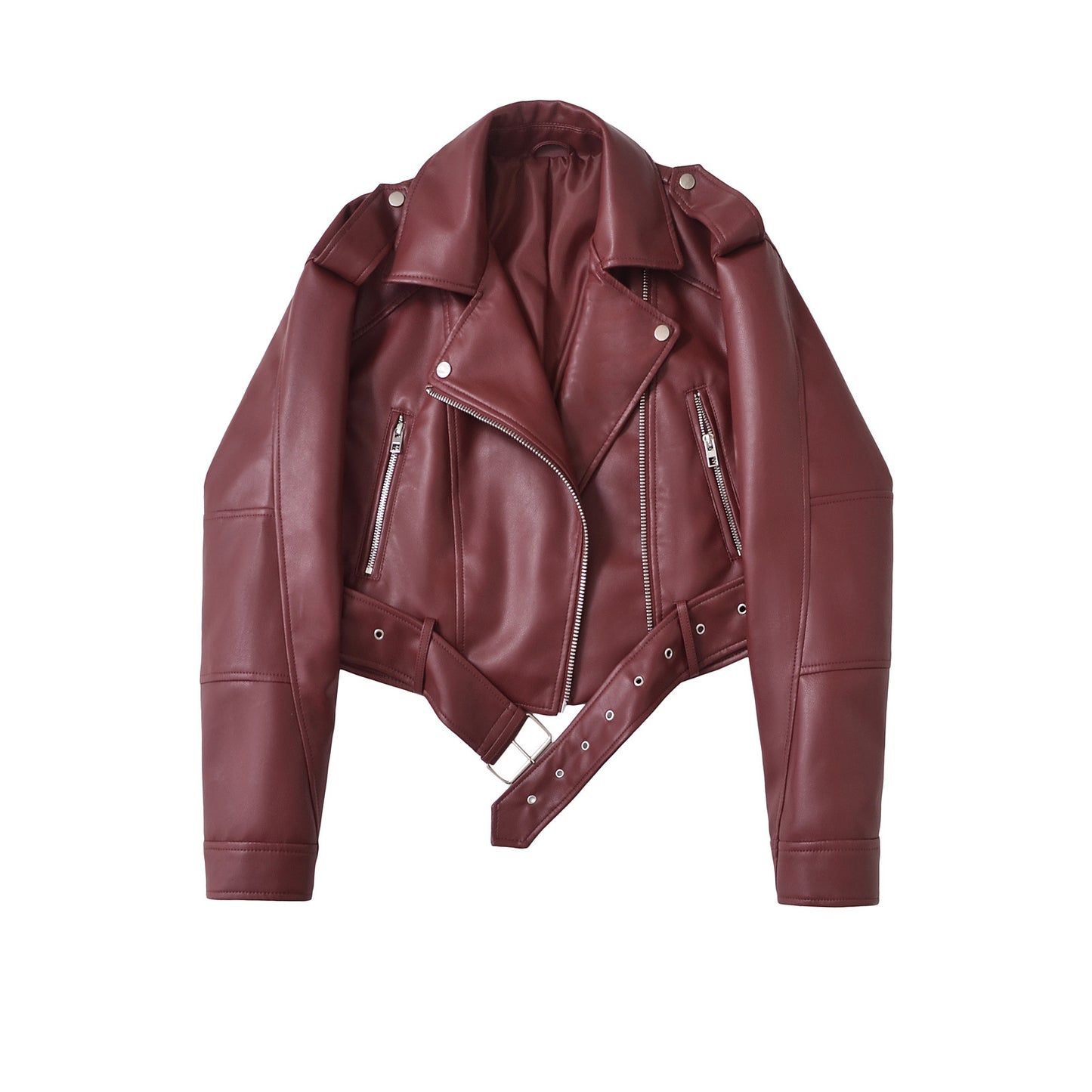 Women's Two-color Leather Distressed Lapel Baggy For Coats