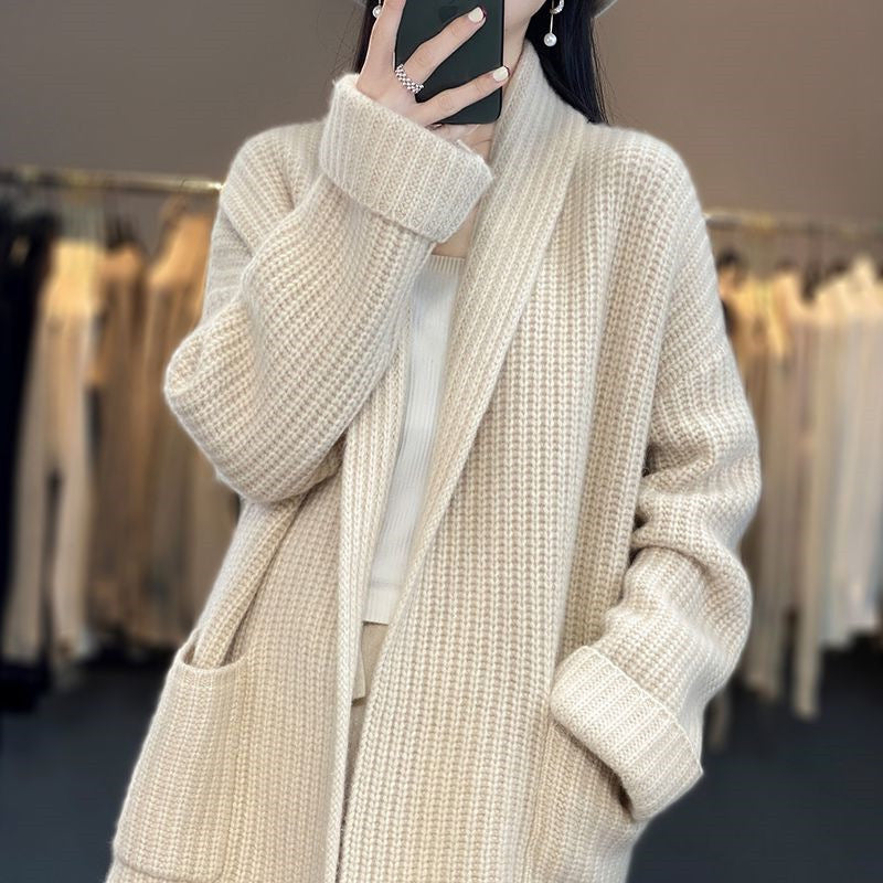 Women's Thickened Solid Color Knitted Baggy Cardigans