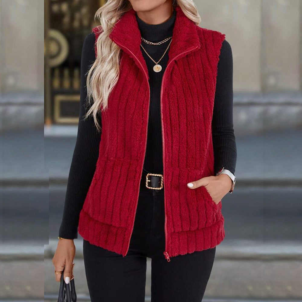 Women's Spring Plush Outerwear Casual Lapel Zipper Coats