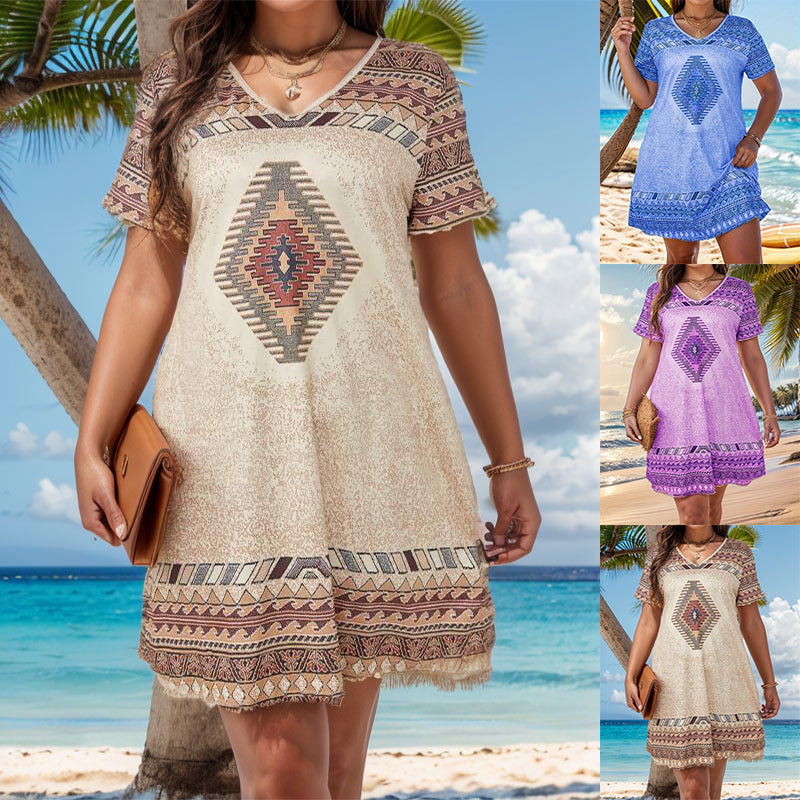 Women's Loose Casual Ethnic Style Printed Sleeve Dress