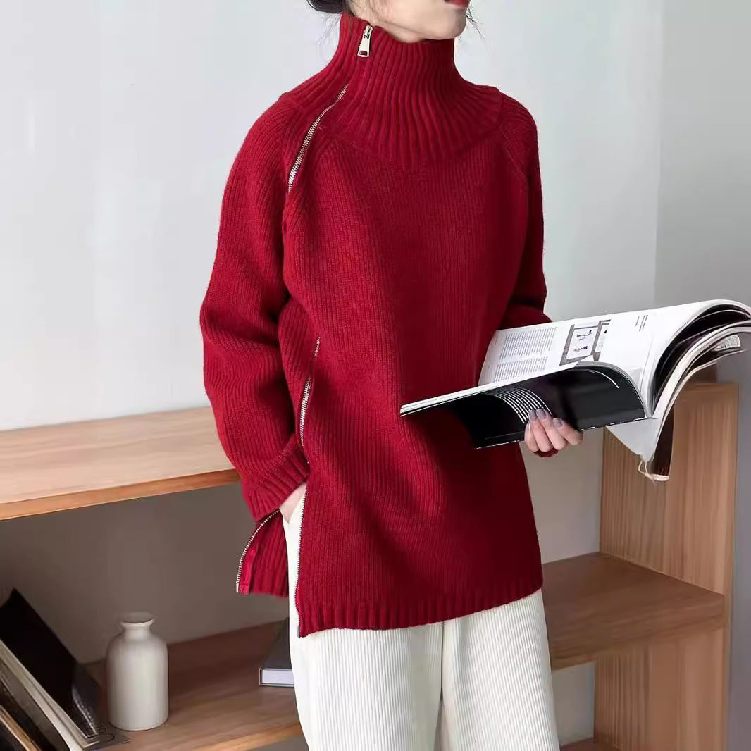 Women's Zip Loose Long Sleeve Regular Idle Knitwear