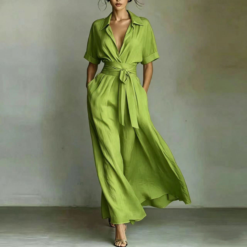 Style Vacation Elegant Retro Casual Solid Color Waist Dress
