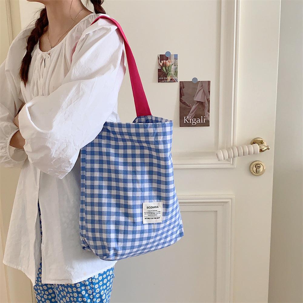 Canvas Female Check One College Art Shoulder Bags