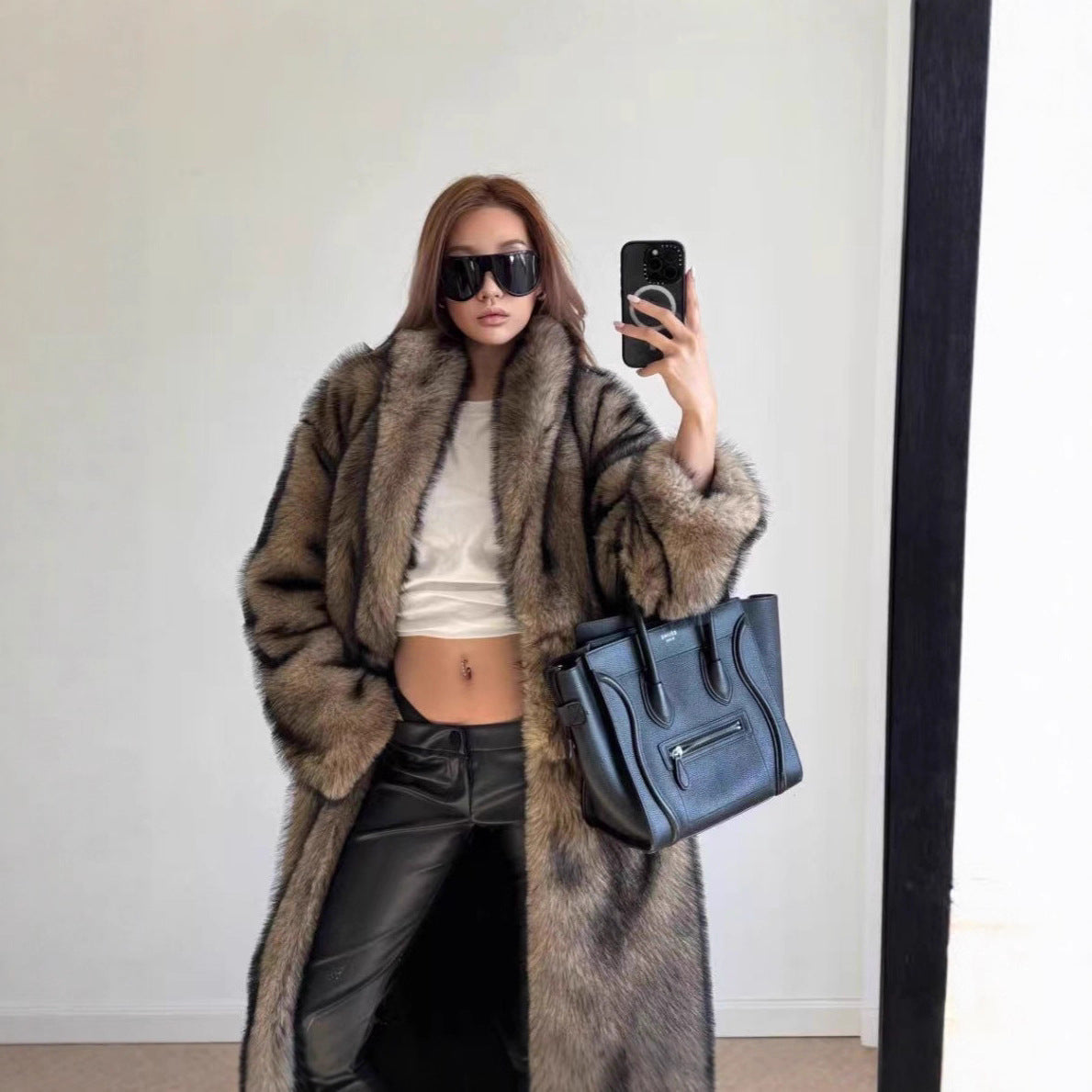 Faux Fur Lengthened Green Collar Fashion Coats