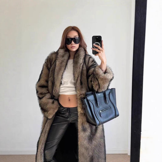 Faux Fur Lengthened Green Collar Fashion Coats