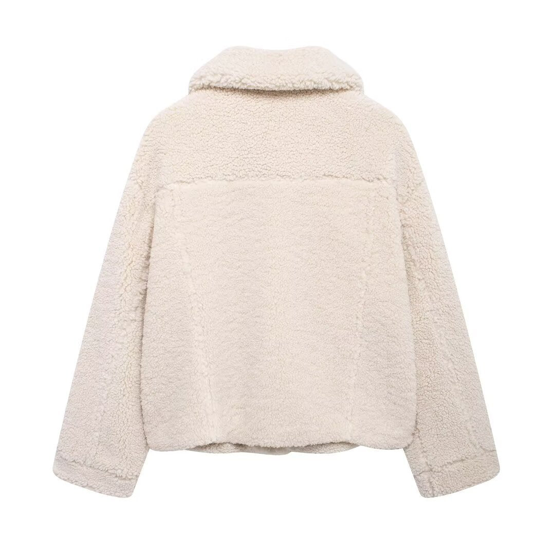 Women's Fleece Loose Solid Color Lapel Jackets