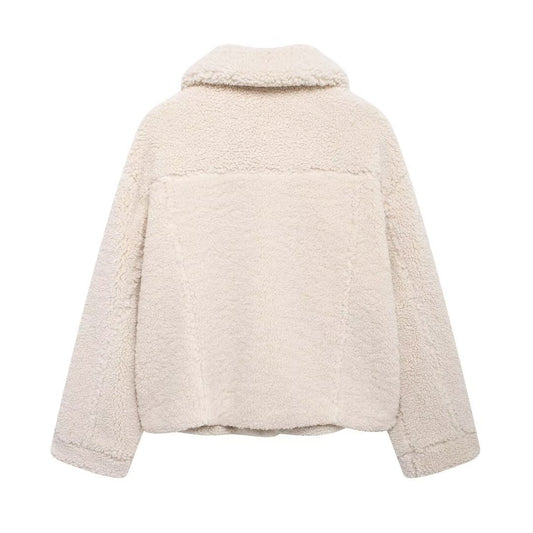Women's Fleece Loose Solid Color Lapel Jackets