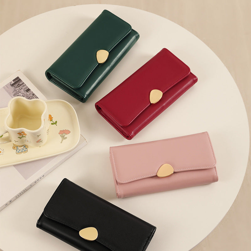 Women's Classic Lychee Pattern Three-fold Long Hand Ladies Wallets
